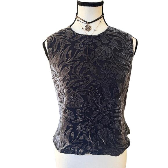 90'S‎ VTG. SILK VELVET OPEN BACK FLORAL TOP SMALL - Picture 2 of 8